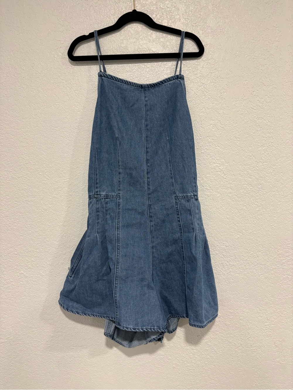 Altar'd State Blue Denim A-Line Spaghetti Strap romper